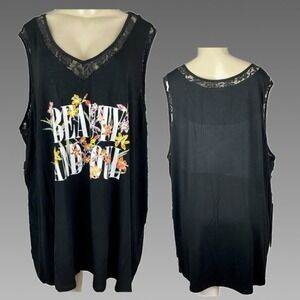Torrid 6X Super Soft Black Beauty and Soul Floral Graphic Tank Top Lace Trim